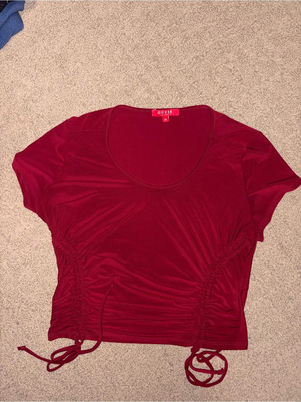 GUESS Los Angeles, Wine Red Ruched Drawstring Crop Top, Women’s Size M